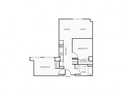 Floor plan for 1 bed, 1 bath, 803 sqft